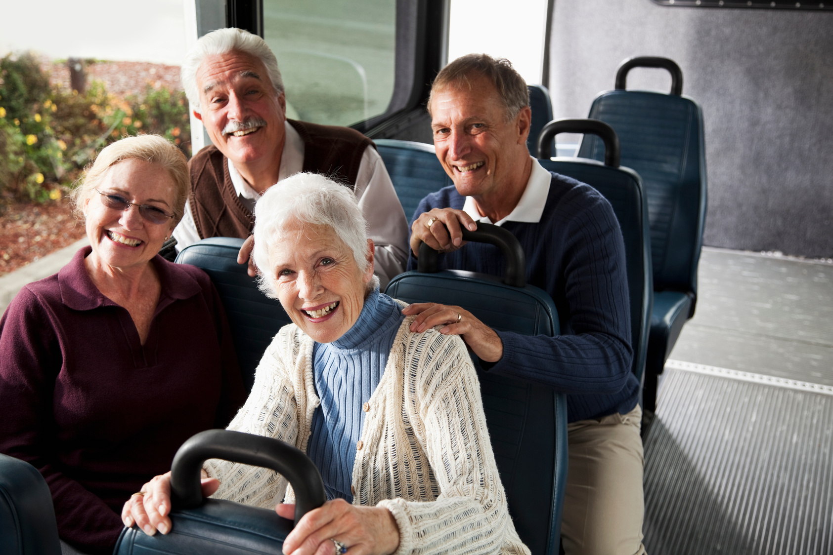Seniors in shuttle bus